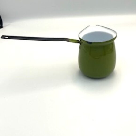 Vtg Turkish Coffee Pot Green Enamel Melting Pot - Picture 5 of 8